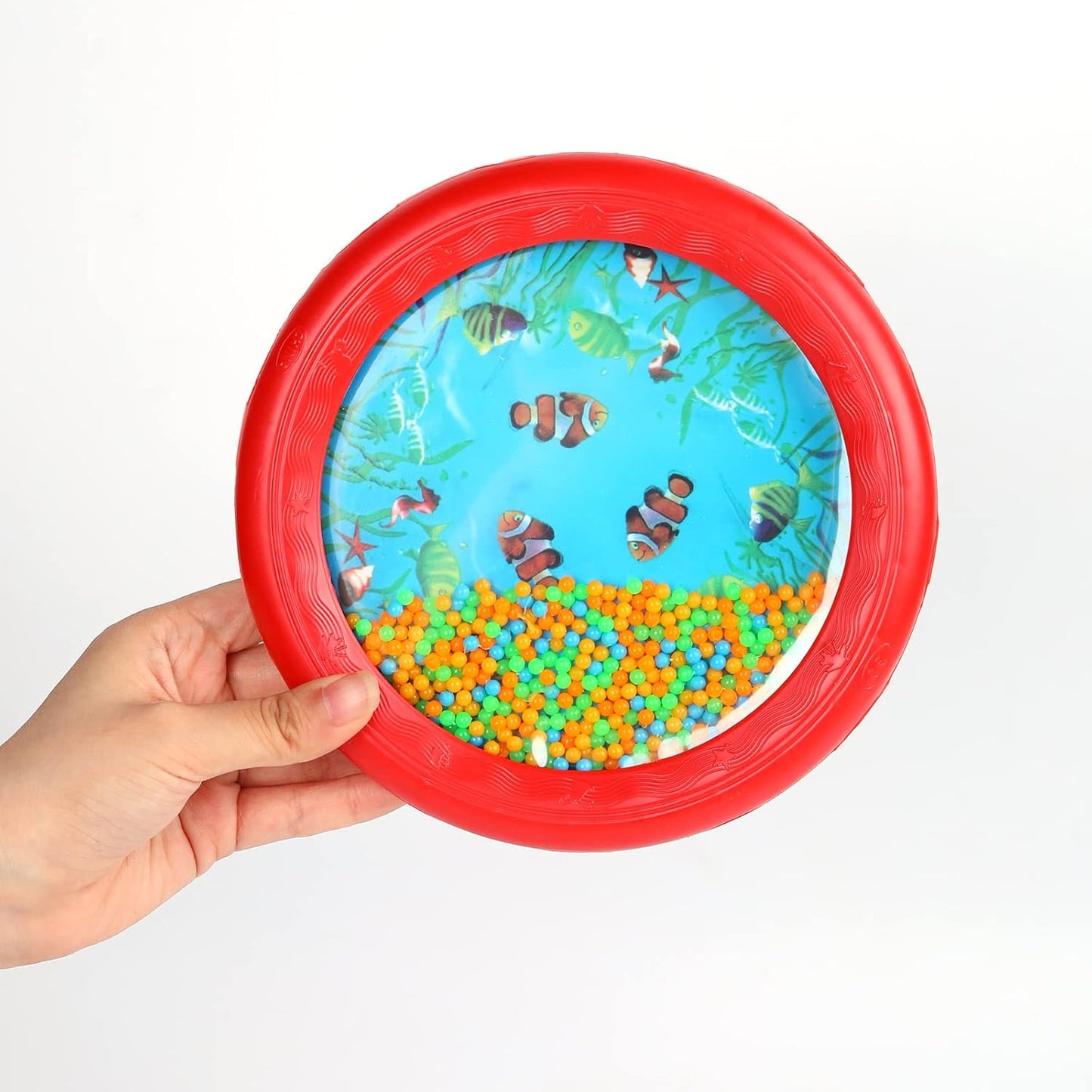Musfunny Ocean Drum Wave Bead Drums Gentle Sea Sound Music Gift Musical Educational Sea Sound Drum Tool for Kid Child Baby (Red)