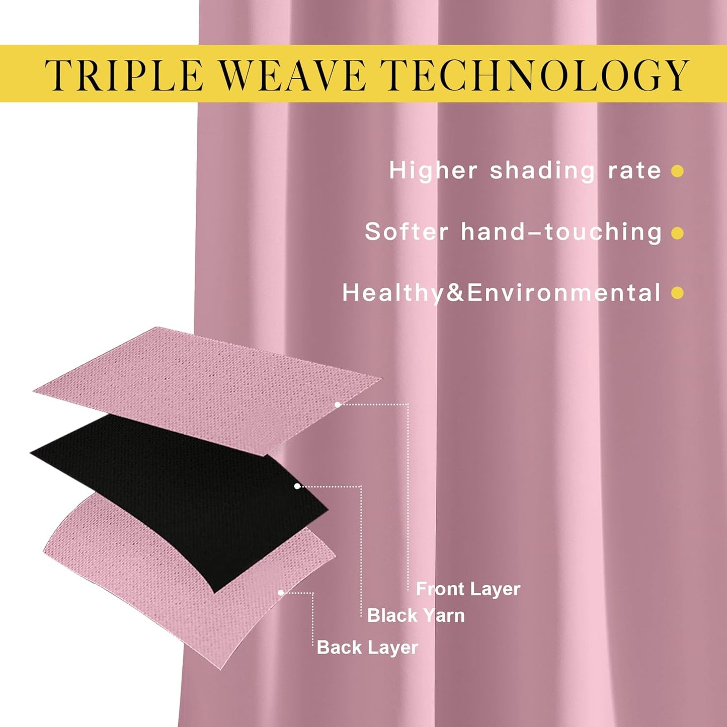 NICETOWN Blackout Curtains Panels for Bedroom - 3 Pass Microfiber Noise Reducing Thermal Insulated Solid Ring Top Blackout Window Drapes (2 Panels, 66 x 72 Inch, Crystal Pink)