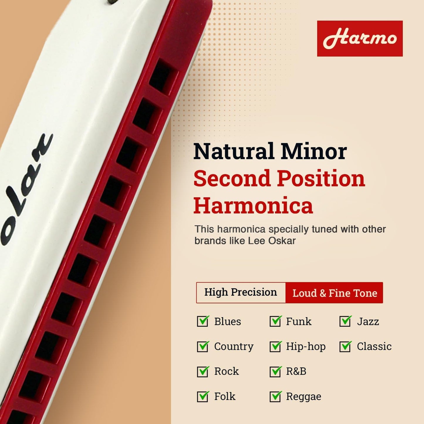 Harmo Polar Natural Minor Harmonica Key of G - Specialized for Natural Minor Blues, Jazz, Rock, Folk, & Pop, Mouth Organ With Case, Phosphor Bronze Reeds, Harmonica for Beginners & Professionals