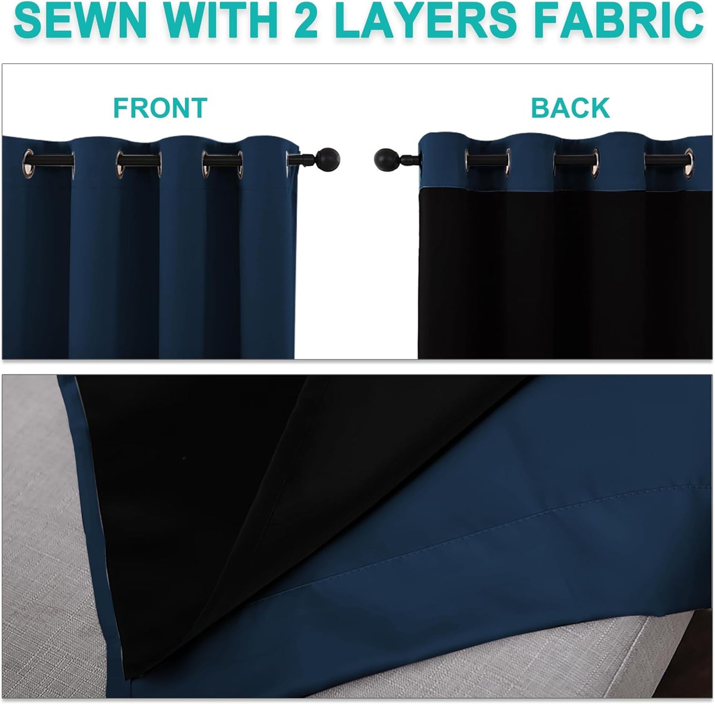 NICETOWN Moroccan Blue 100% Blackout Curtains 45 inches Long, Thermal Insulated Full Blackout 2-Layer Lined Curtains, Energy Efficiency Window Draperies for Dining Room (2 Panels, 42-inch W)