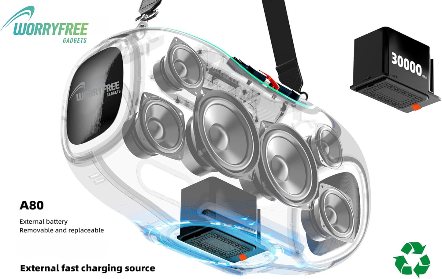 350W Wireless Bluetooth Speaker, RGB Lights, Mic with EQ & Volume Control, 10M Range (Black-A80)