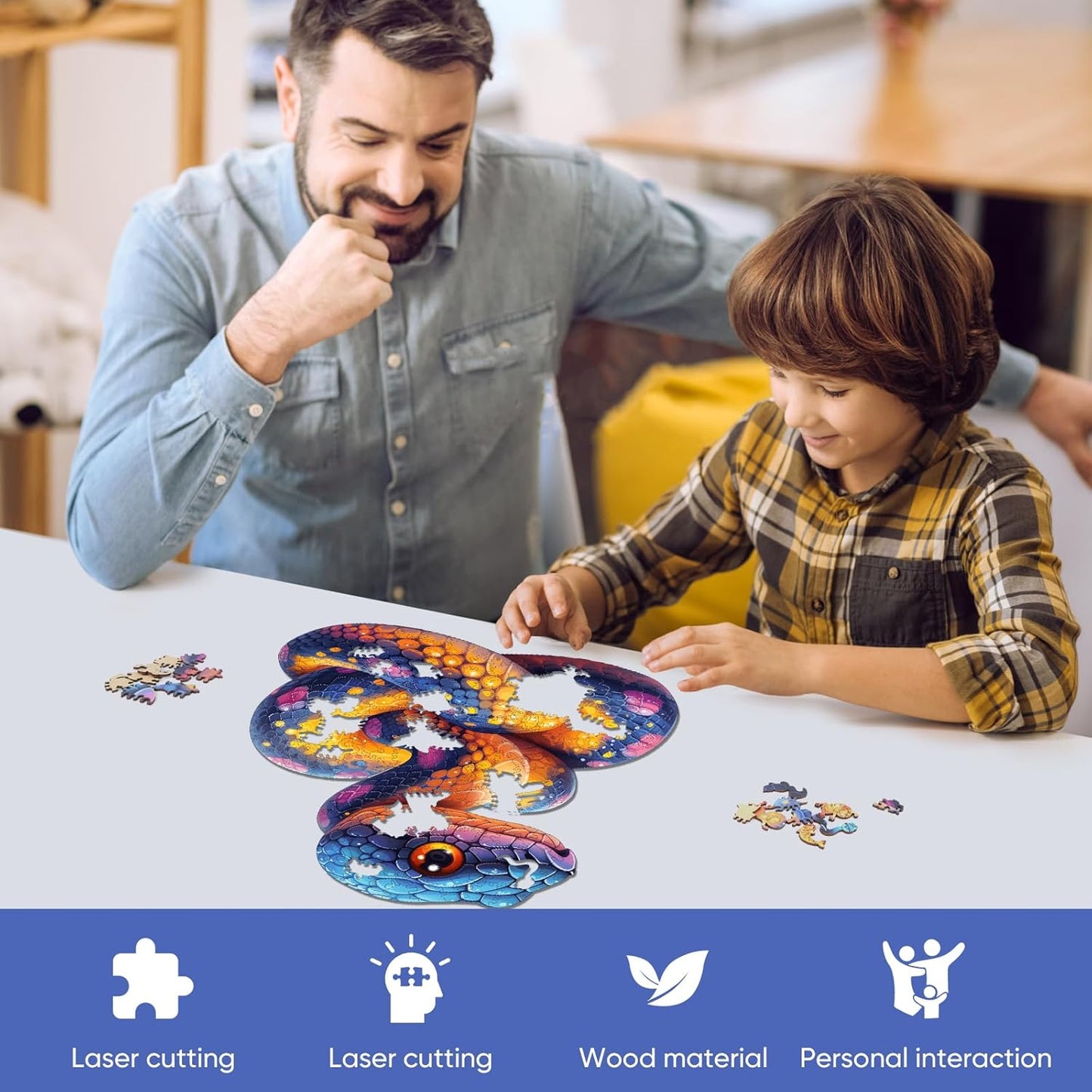 Wooden Puzzle for Adults, Snake Wooden Jigsaw Puzzles(10.8 * 11in-200pcs),Unique Shape Adult Puzzles,Irregular Wood Puzzles Creative Gift for Adults and Kids Family Game