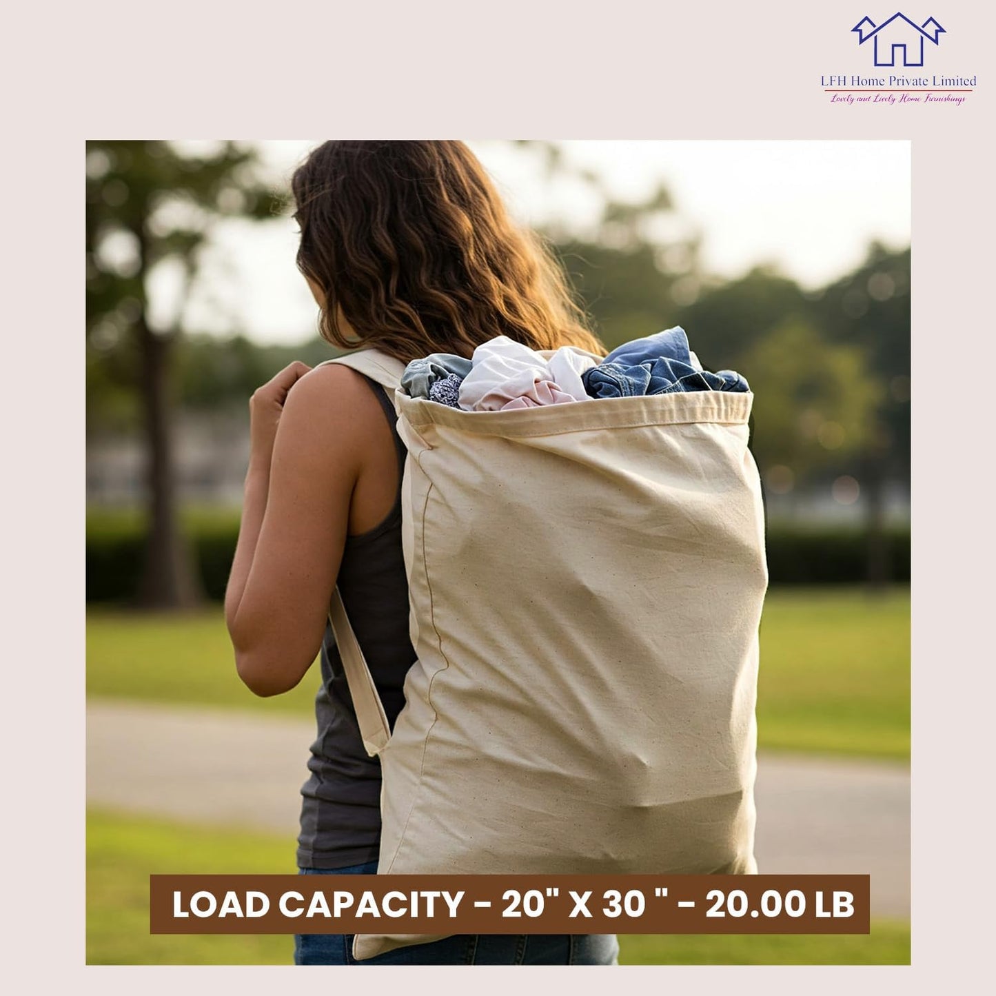 LFH Home Cotton Canvas Large Laundry Bag with Handle, Heavy Duty Drawstring Closure Washable Laundry Bags School Travel, Home, Hotel, College Dorm, Organizer Sack, Toys Clothes 20x30-Natural