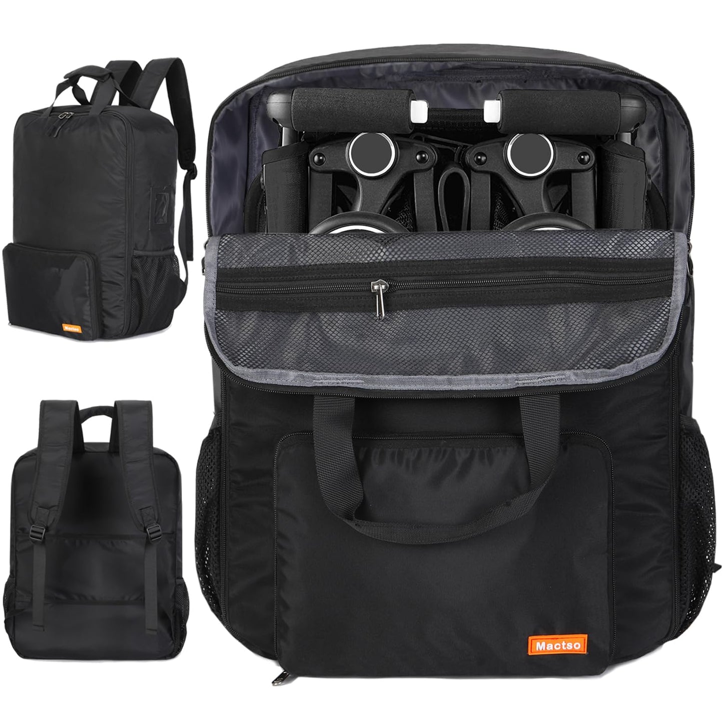 Mactso Stroller Travel Bag Compatible with GB Pockit Air Plus All Terrain and GB Pockit + All City, Lightweight Stroller Travel Backpack for Airplane (Black, L)