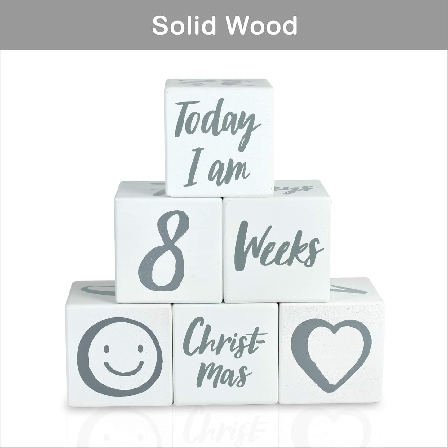 I'm Solid Wood Weekly Monthly Yearly Baby Milestone Age Blocks, Gender Neutral, Newborn Gifts & Keepsakes for Picture Props (6 Pcs/White)