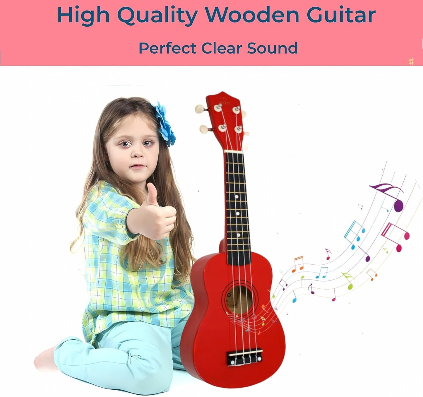 21 Inch Wooden Kids Toddler Child Children Acoustic Guitar Musical Instruments Ideal for 3-9 Year Old Boys Girls Gifts (Red)