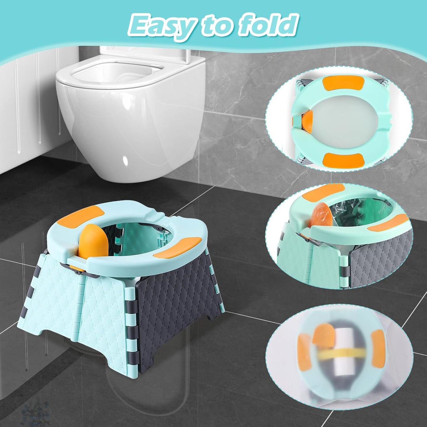 Portable Potty for Toddler Travel, Kids Travel Potty Training Chair with Travel Bag, Baby Potty Training Toilet for Outdoor and Indoor Easy to Clean (Blue) by Yszawmx, Includes 30 Replacement Bags
