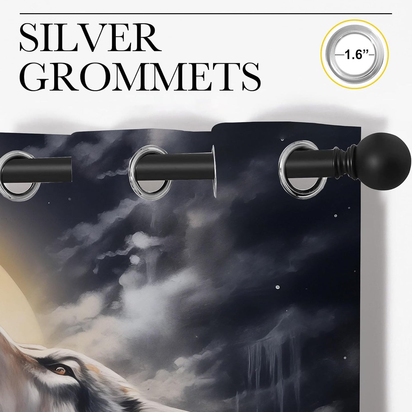 Fantasy Wolf Blackout Curtains for Boys Girl Bedroom Decor,Full Moon Starry Sky Wildlife Retro Thermal Insulated Grommet Drapes Darkening Window Curtain for Living Room Home 84x72 inch