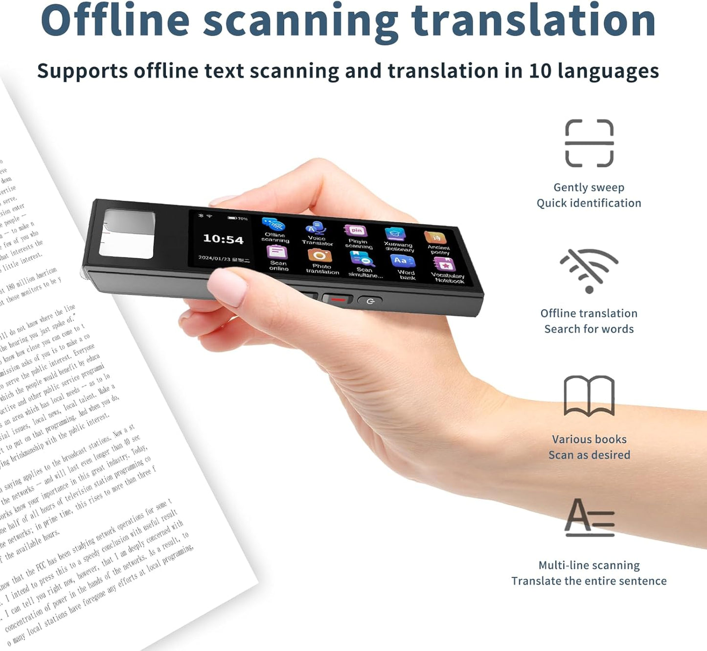 Translator Pen, OCR Scan Translation Device Supporting 142 Languages, Reading Pen for Dyslexia with Text Extract, Text to Speech Traductor Pen, Translation Pen Scanner for Business & Learning & Travel