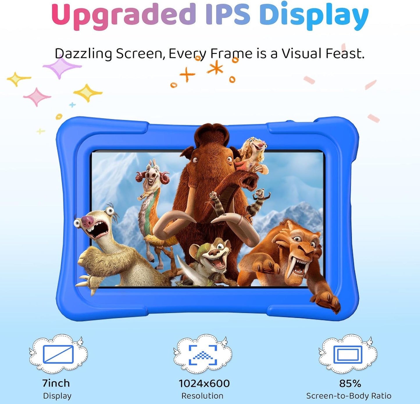 Kids Tablet, 7 inch Android 15 Tablet for Kids, 8GB+32GB 1TB Expand, Quad-Core Toddler Tablets with Shockproof Case, BT5.0, WiFi 5, Parental Control, Games, Dual Camera (Blue)