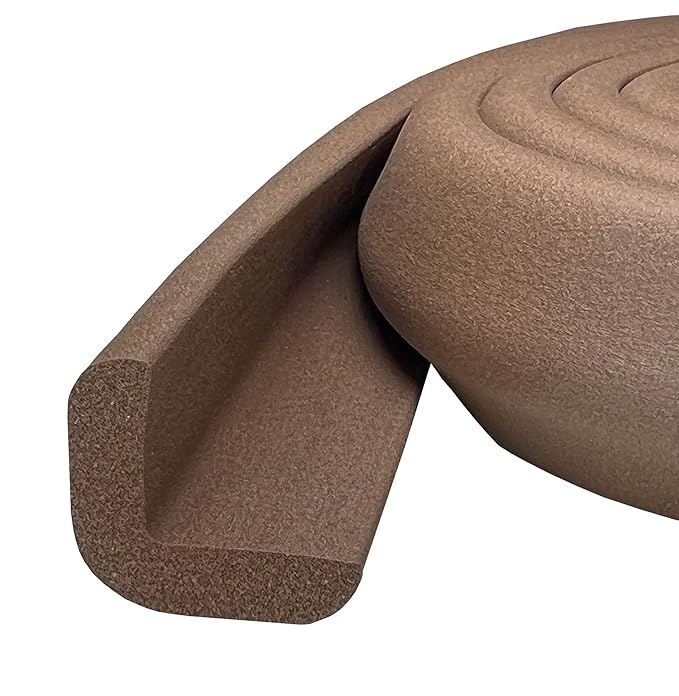 Kidkusion Baby Proof Edge Guards for Safety | Made in The USA | 32 Feet | Brown | Edge Protectors for Furniture, Tables, Fireplaces | Heavy Duty Tape Included