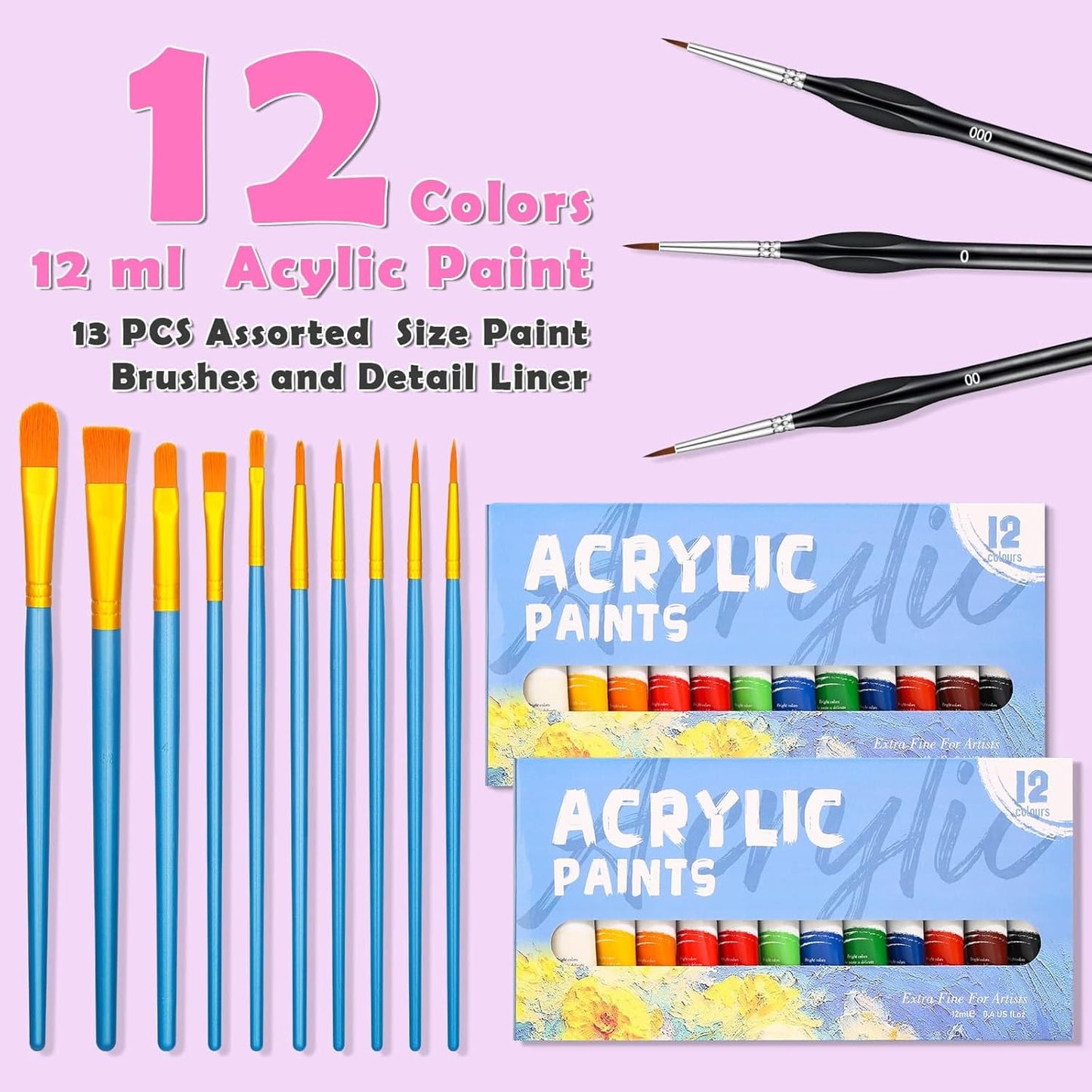 Date Night Painting Kit, 62 Pcs Detail Paint Brushes Canvas Panels with Wood Easel 12 Colors Acrylic Paint, Circular Canvas Art Aprons Sip and Paint Supplies for Adults, Kids, and Beginner