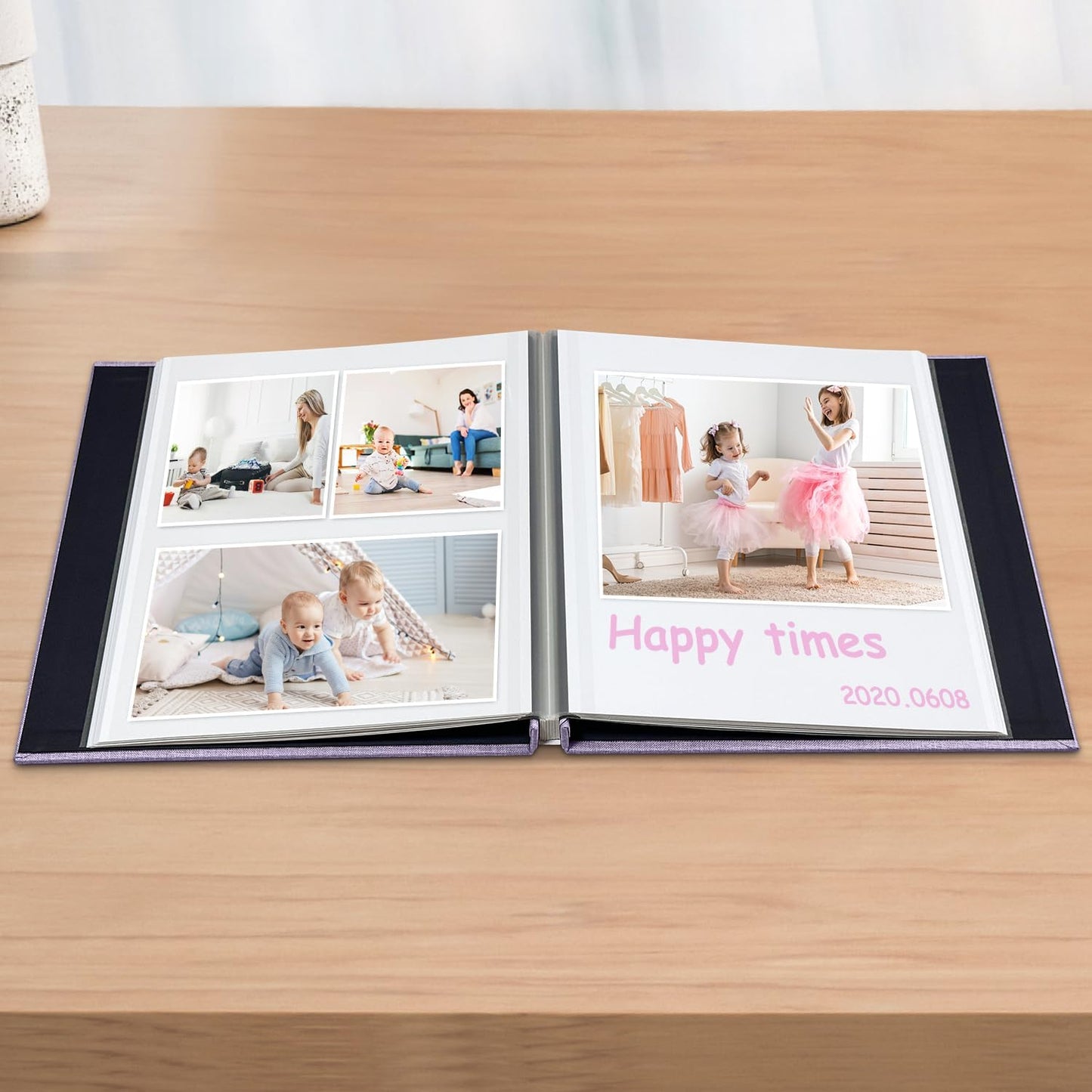Large Photo Album Self Adhesive Scrapbook Album for 4×6 8×10 Pictures DIY Magnetic Linen Cover Album 40 Pages for Family Wedding Gifts with Metal Pen and Plastic Board