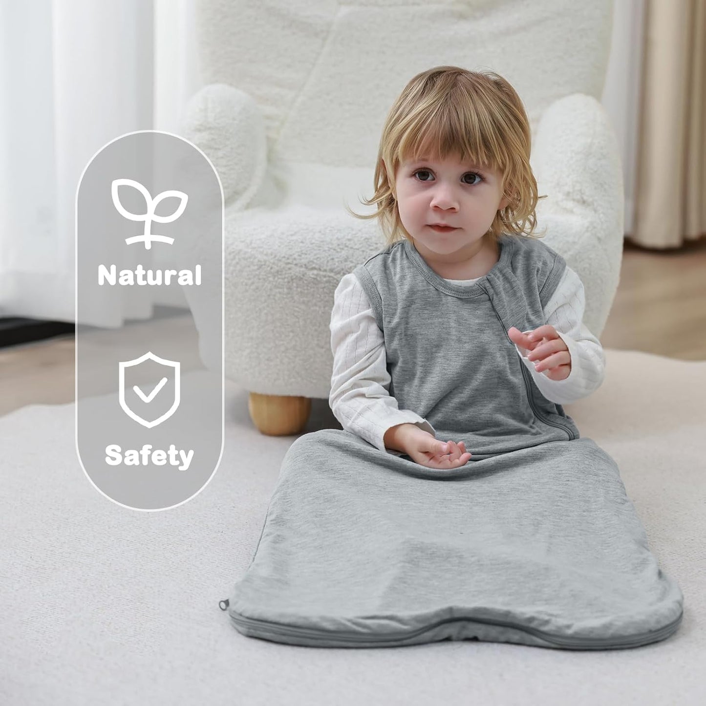 Mosebears Unisex Baby Sleep Sack 1.0 TOG, Supersoft Rayon Made from Bamboo Wearable Blanket with 2-Way Zipper (Grey,6-18 Months)