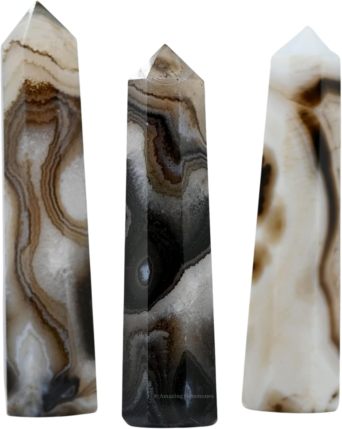 Amazing Gemstone Black Banded Agate Onyx Crystal Towers ~ Natural Healing Crystal Point Obelisk for Reiki Healing and Crystal Grid (2" to 3" Inch)