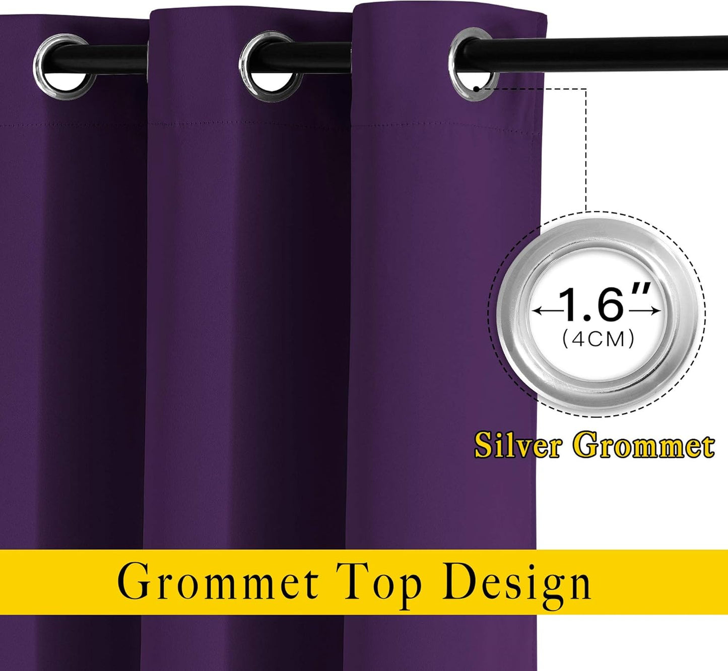 NICETOWN Royal Purple Blackout Bedroom Curtains 96 inches Long, Grommet Thermal Insulated Room Darkening Window Treatments Sound Reducing for Living Room, W46 x L96, 2 Panels