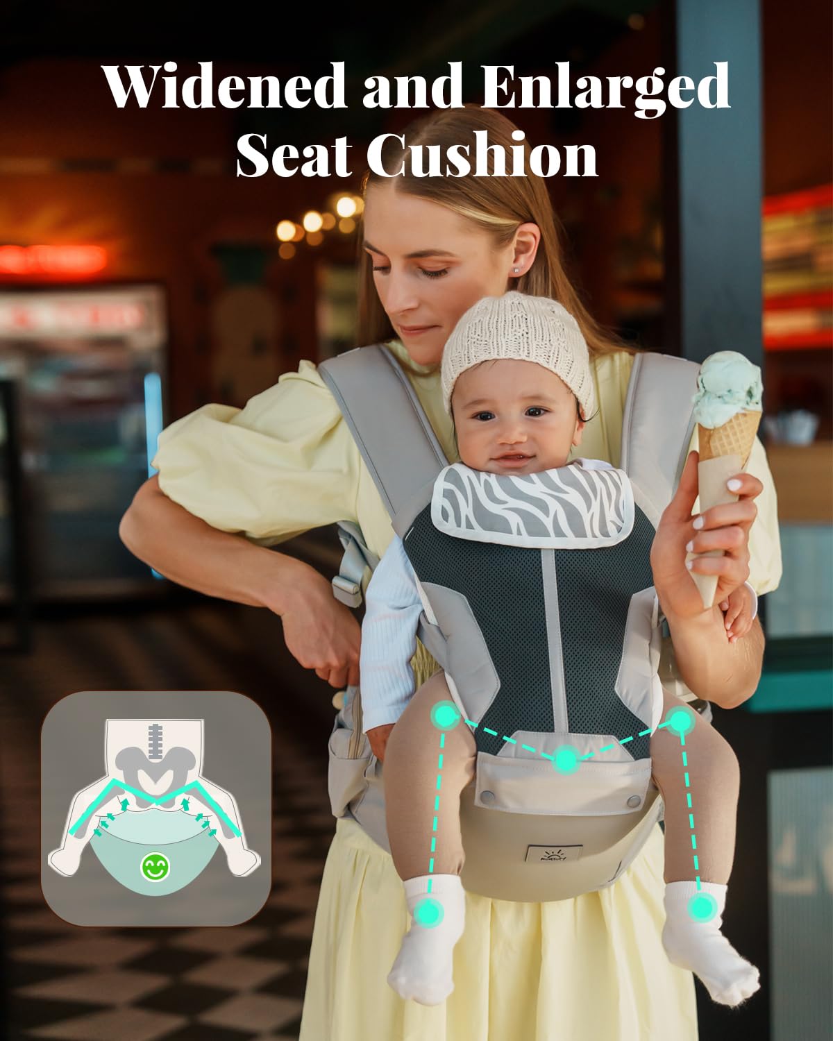 Baby Carrier, MOMTORY Safety-Certified 6-in-1 Baby Carrier with Hip Seat, Detachable Baby Holder Carrier Newborn to Toddler, Soft Ergonomic Toddler Support Carrier for 7-50lbs- Grey