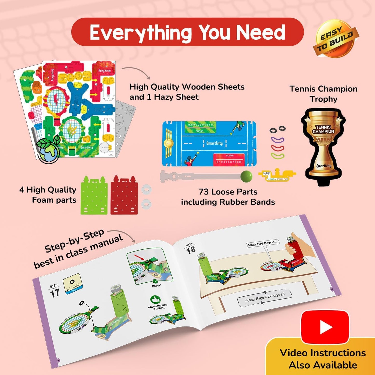 Smartivity Tabletop Tennis - Pickleball Game Kit for Kids 6 to 12, 2-Player STEM Toy with Mechanical Rackets & Scoreboard, Birthday Gift for Boys & Girls Age 6,7,8,9,10,11,12,13,14 Years