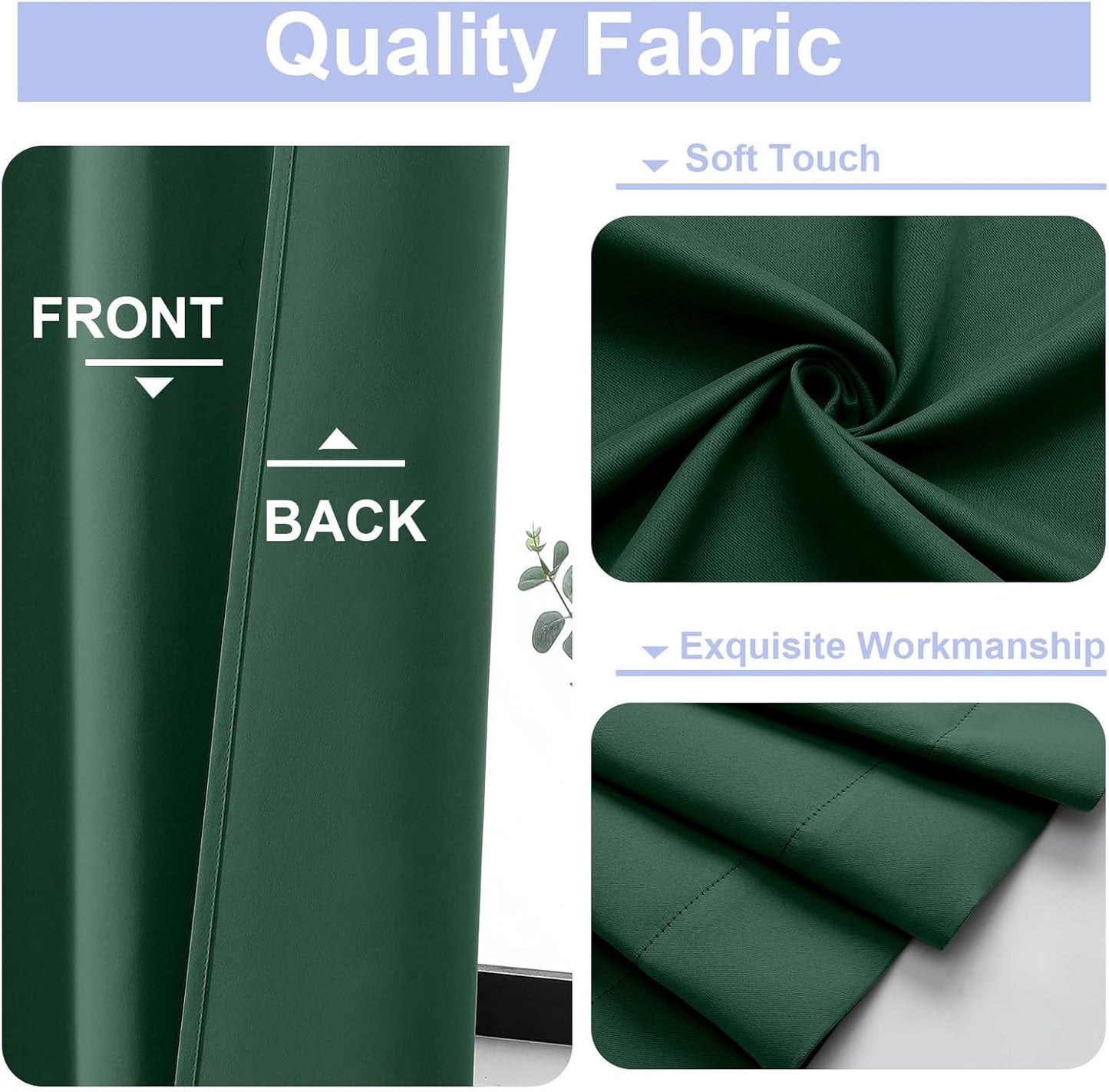 Simplebrand Ever Green Blackout Curtains for Bedroom 96 Inches Long 2 Panels, Solid Thermal Insulated, Energy Saving Living Room Window Treatment Curtains Blackout Drapes, W50 x L96 Inch, Ever Green