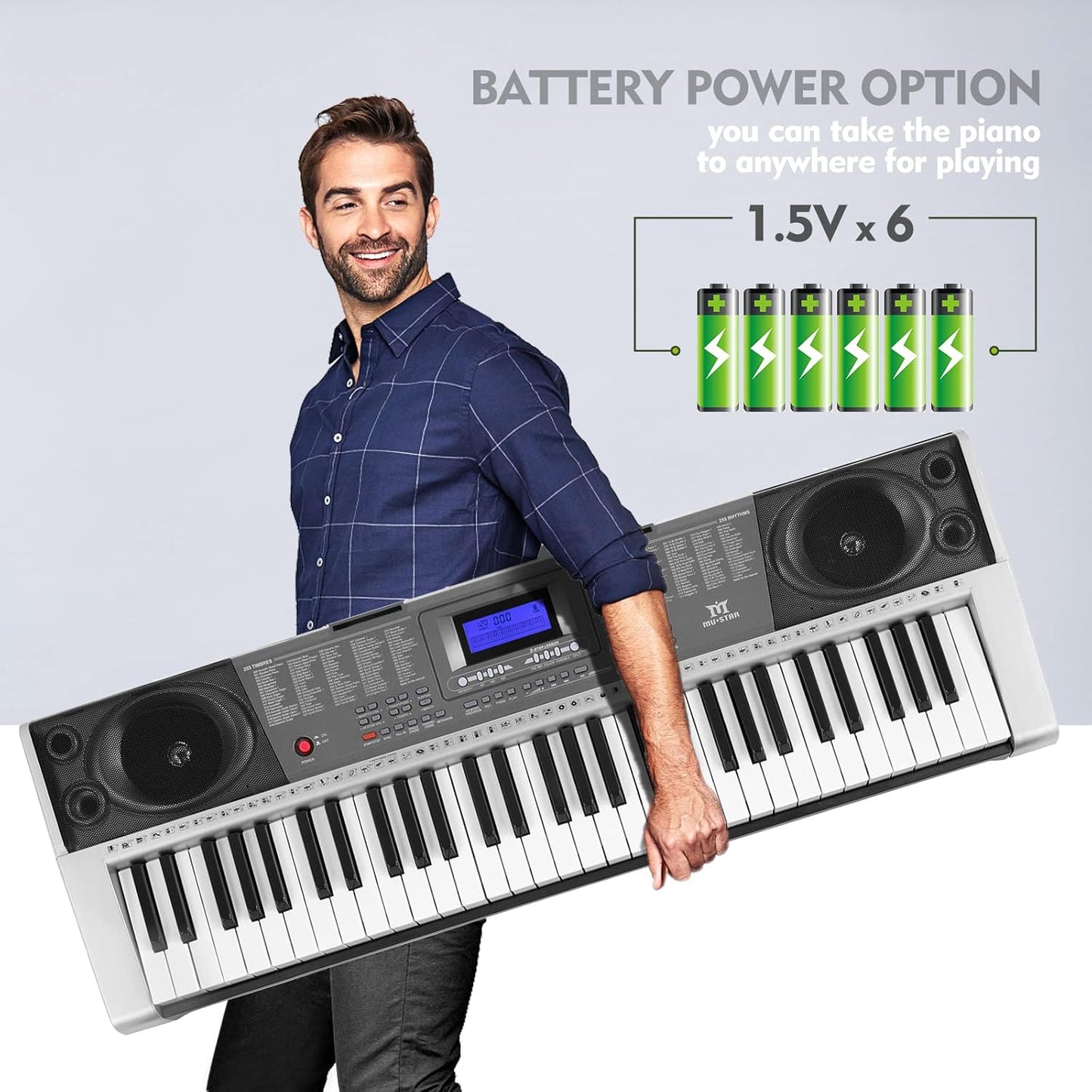 MUSTAR 61 Key Piano Keyboard, MEK-300 Electric Keyboard Piano with Stand, Full Size Keyboards Piano 61 Key for Beginners, LCD Screen, Headphones, Microphone, Power Adapter, Birthday Gifts