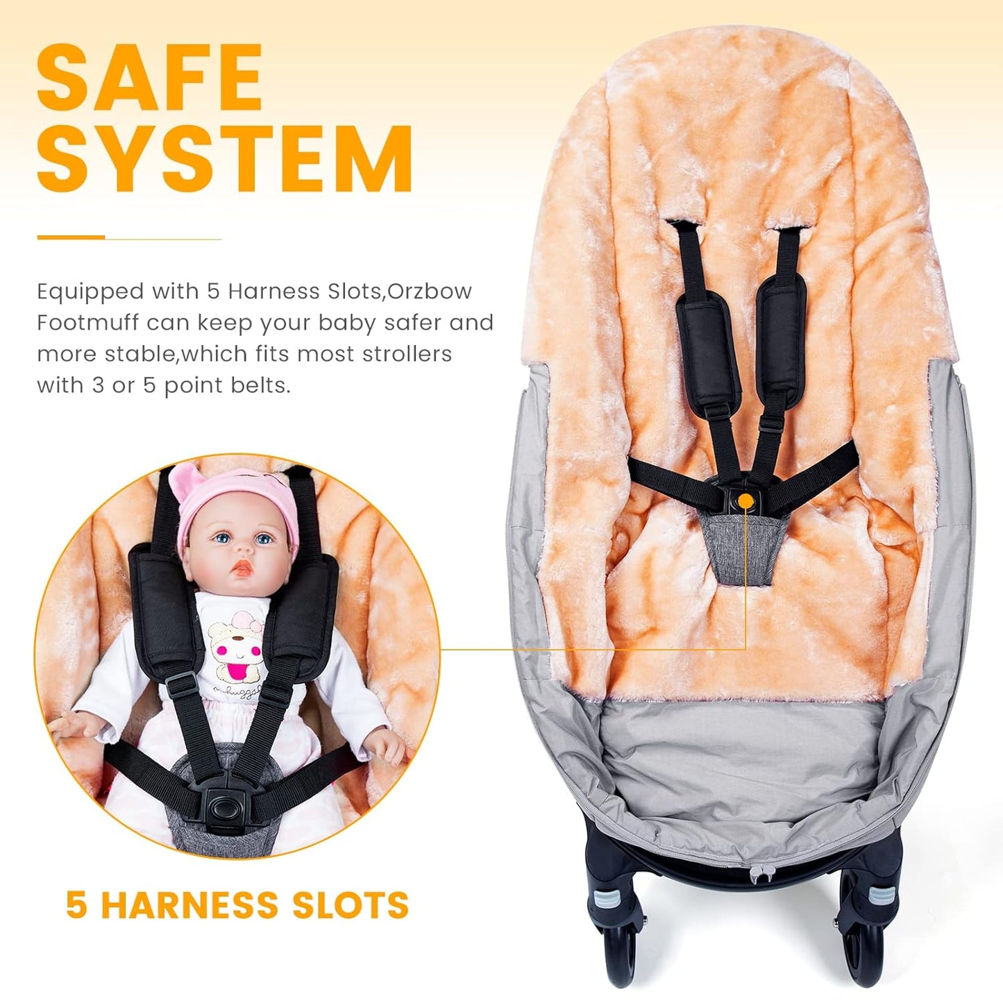 Orzbow Stroller Footmuff Universal | Faux Wool Baby Bunting Bag | Warm, Weather-proof, Adjustable Buckles | Winter Stroller Blanket Cover | Baby Sleeping Bag for Cold Weather Accessories, Light Gray