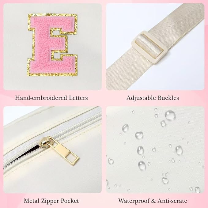 YOOLIFE Initial Belt Bag - Crossbody Bags Women - Fanny Packs for Women Cross Body Bag White Fashion Waist Packs Travel Everywhere Belt Bag Monogram Crossbody Bag U