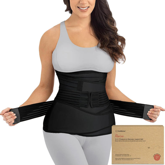 3 in 1 Postpartum Belly Support Recovery Wrap – Postpartum Belly Band, After Birth Brace, Slimming Girdles, Body Shaper Waist Shapewear, Post Surgery Pregnancy Belly Support Band (Midnight Black, XL)