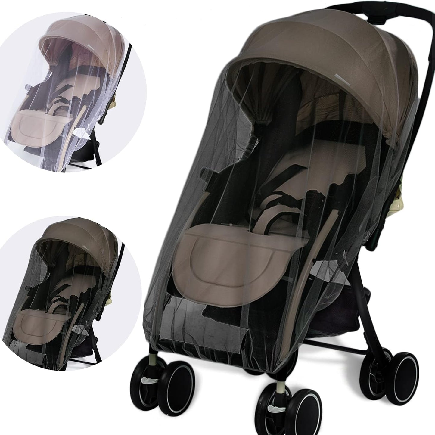 Mosquito Net for Stroller - Protective 2Packs Perfect Bug Net for Strollers, Bassinets, Cradles, Playards,Pack N Plays and Portable Mini Crib (White+Grey)
