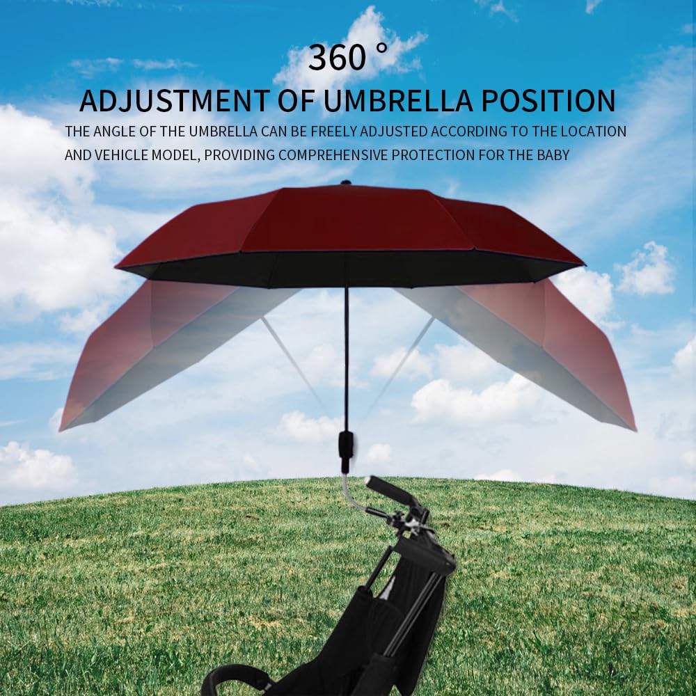 stroller sunshade Clip-on adjustable universal, adjustable steering angle, reinforced umbrella frame, compact and lightweight, suitable for all kinds of strollers Red, Red…