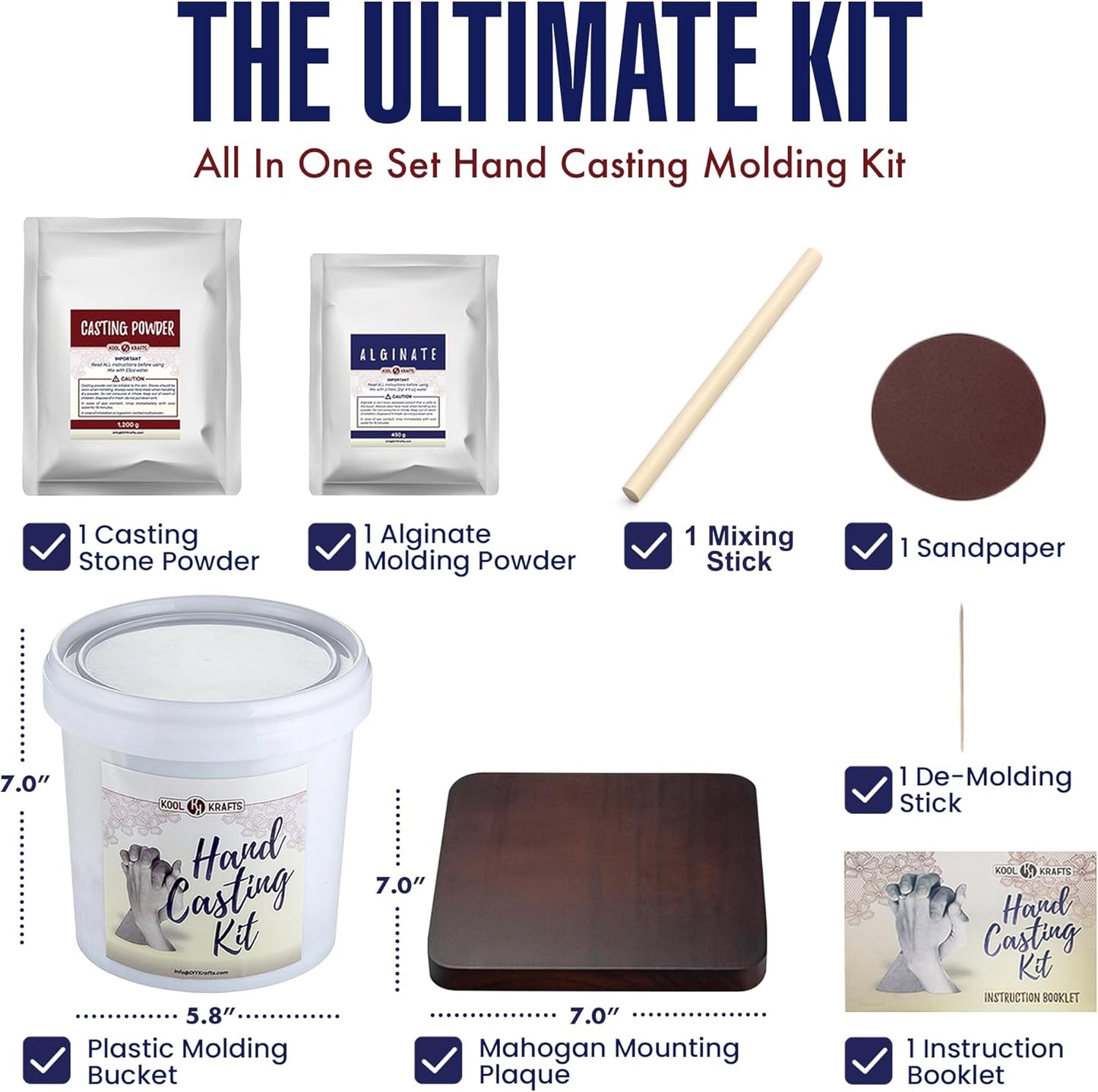 Hand Casting Kit for Couples, DIY Plaster Statue Molding Kit, Wooden Mahogany Base DIY Hand Mold Kit, Anniversary for Men, Women, Wedding Gift, Mother's Day Gifts for Wife, Valentine's Day Gift