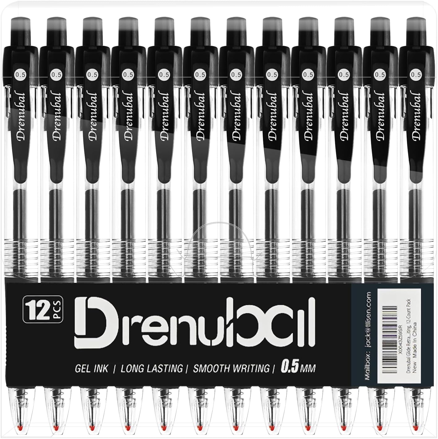 Glide Retractable Ball Pensfor School Office, Medium Point (0.5 mm), Black, Comfortable Rubber Grip For Writing, 12-Count Pack