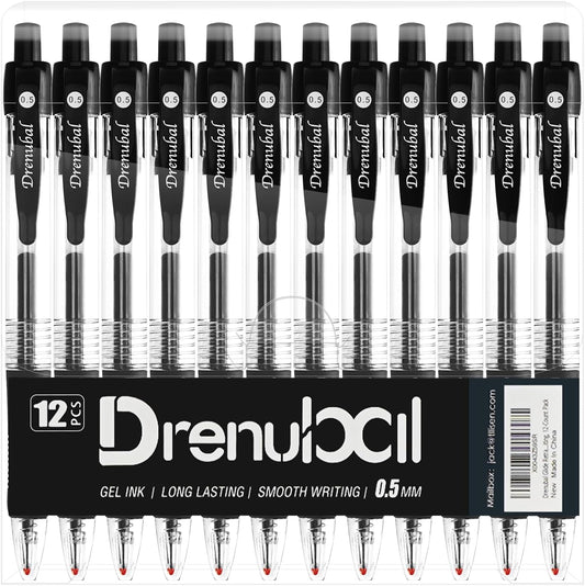 Glide Retractable Ball Pensfor School Office, Medium Point (0.5 mm), Black, Comfortable Rubber Grip For Writing, 12-Count Pack