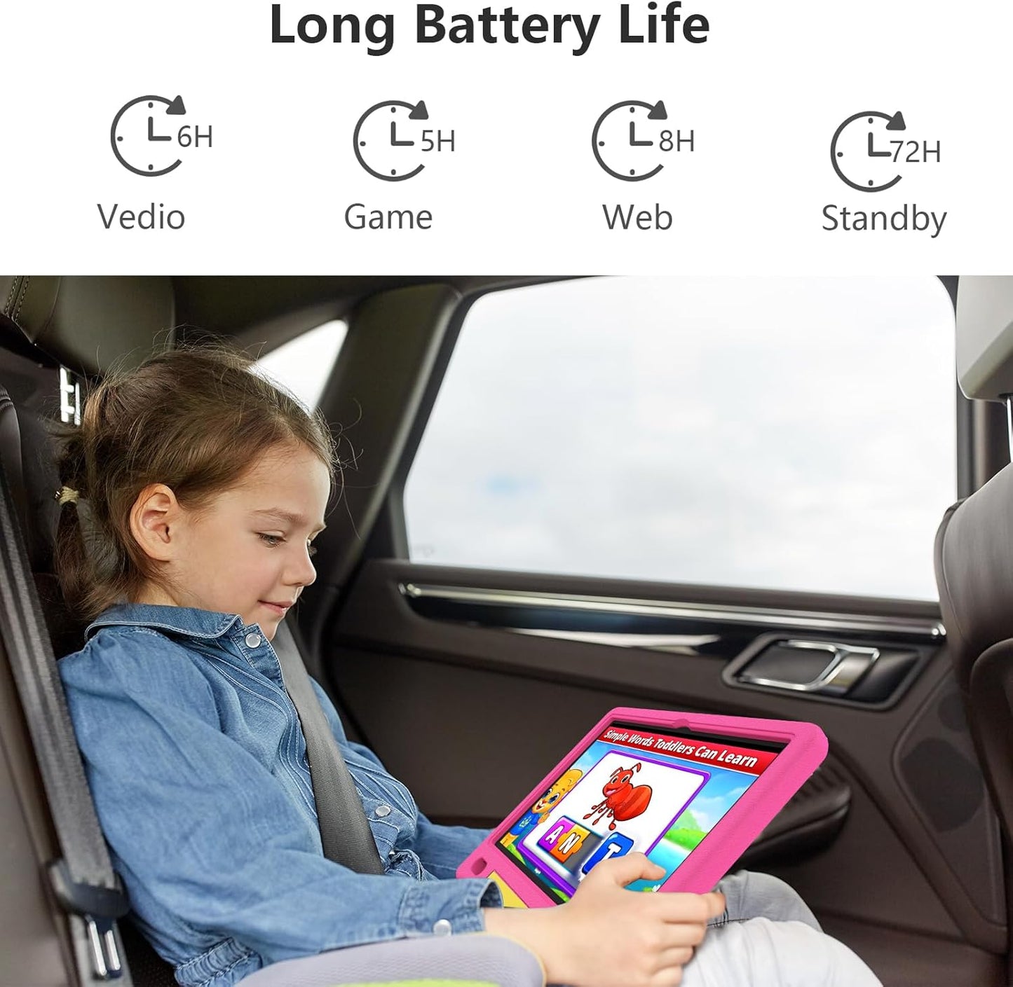 JREN Kids Table 10.1" ｜Android 14 Tablet for Kids｜64GB Storage｜Octa-Core｜WiFi ｜Cameras｜Parental Control｜Kids Content｜Case Included Great Gift for Children Ages 3-12 Years Old Pink