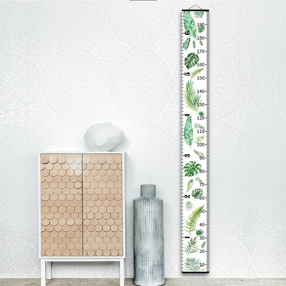 Growth Chart for Wall Height Measurement Ruler Kids Room Playroom Essentials Toddler Bedroom Nursery Home Canvas Green Plant Wall Decor 79"x7.9"