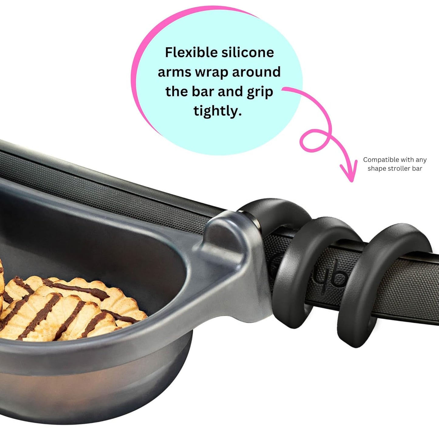 Swanoo Universal Stroller Snack Tray | Compatible with Nuna | Stroller Cup Holder | Silicone Arms Grip Bumper Bar | Stroller Tray Attachment with Cups Holder for Baby Toddler | Stroller Accessories