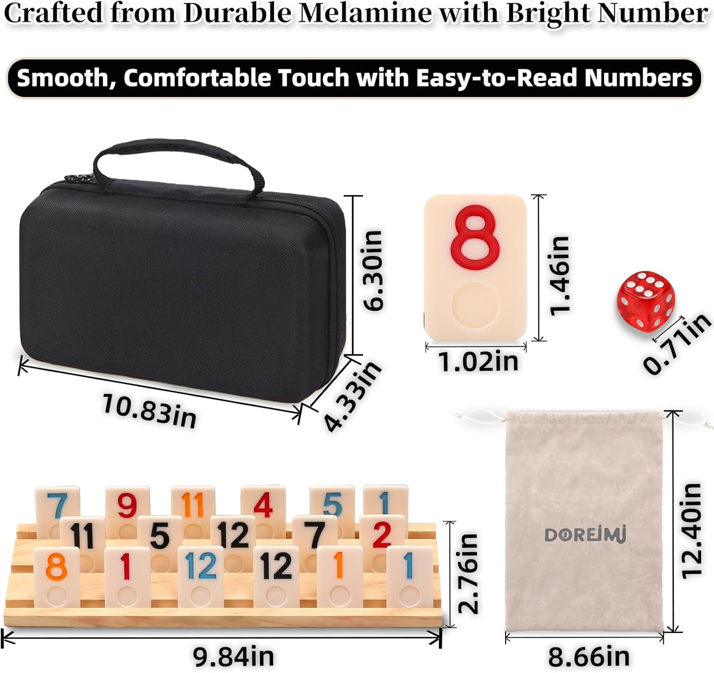 Upgraded Rummy Cube Game Set 4 Players with 4 Wooden Holders and 108 Rummy Melamine Tiles, Travel Family Board Game for Adults and Kids
