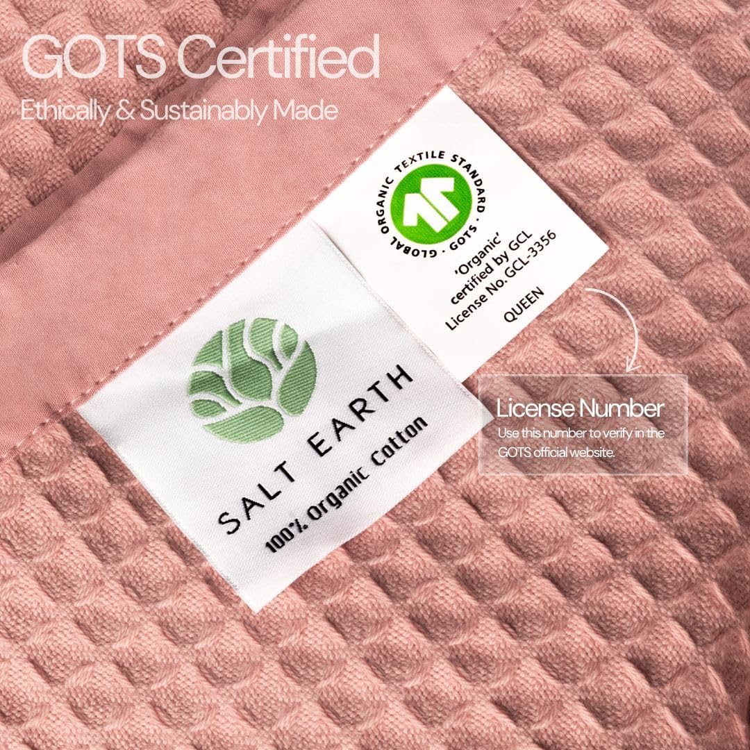 Salt Earth GOTS Certified 100% Organic Cotton Throw Blanket, 55" X 60" Blankets & Throws for Bed, Throw Blanket for Couch,Modern & Cozy Blanket, All Season Waffle Blanket, Soft Blanket (Misty Rose)