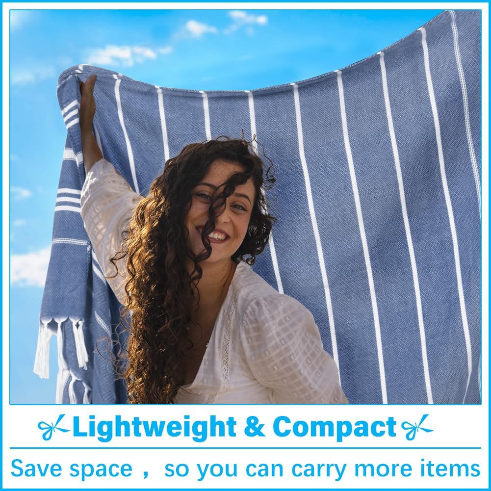 Oversized Turkish Beach Towel Blanket XXL Cotton Sandproof Towels Boho Woven Extra Large Big Sand Free Giant Throw Thick Blankets Huge Quilt XL Picnic Camping Necessities Cloud For Adult Gifts Blue