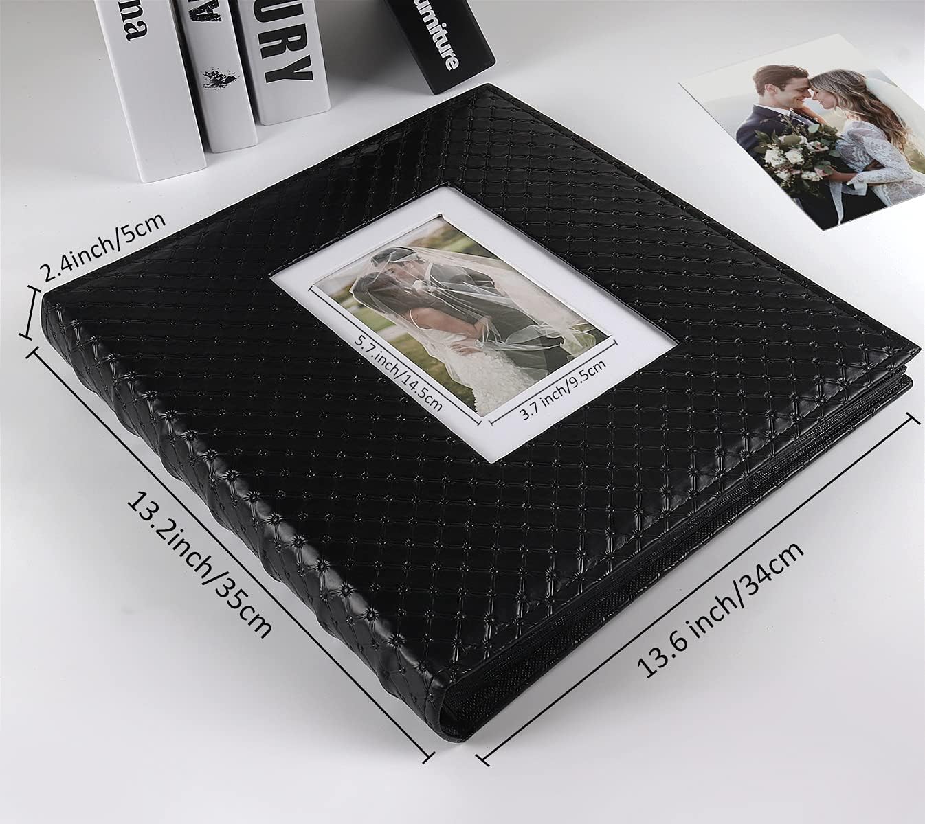 RECUTMS Photo Album for 4x6 Pictures 600 Pockets Black Inner Page Button Grain Leather Cover of Large Capacity Pictures Album Book Birthday Christmas Wedding Anniversary Memory (Black)