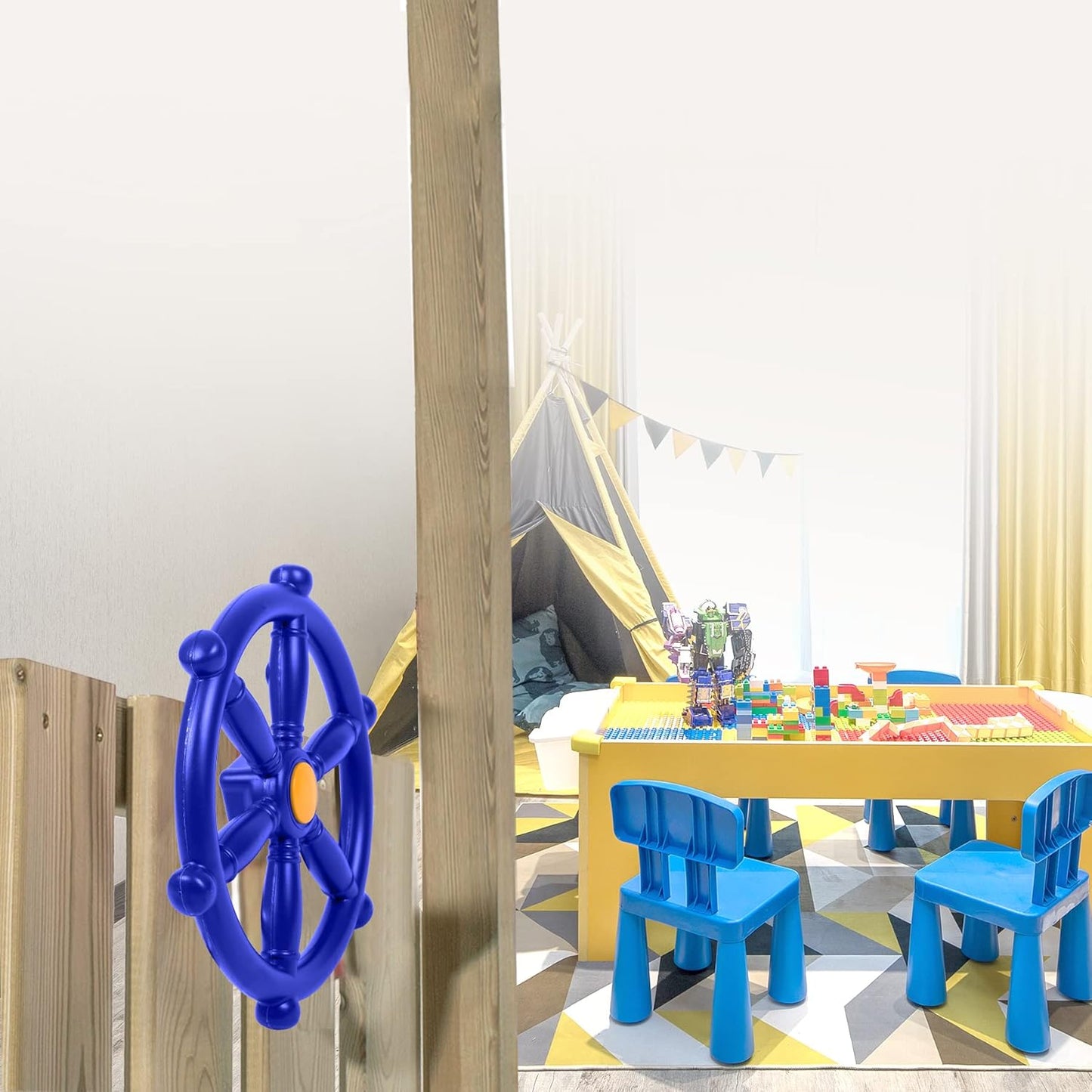 RedSwing Playground Accessories for Kids Outdoor, Playground Equipment Set for Backyard Playhouse, Swingset Attachments with Pirate Ship Wheel, Toy Telescope, Telephone and Safety Handles, Blue