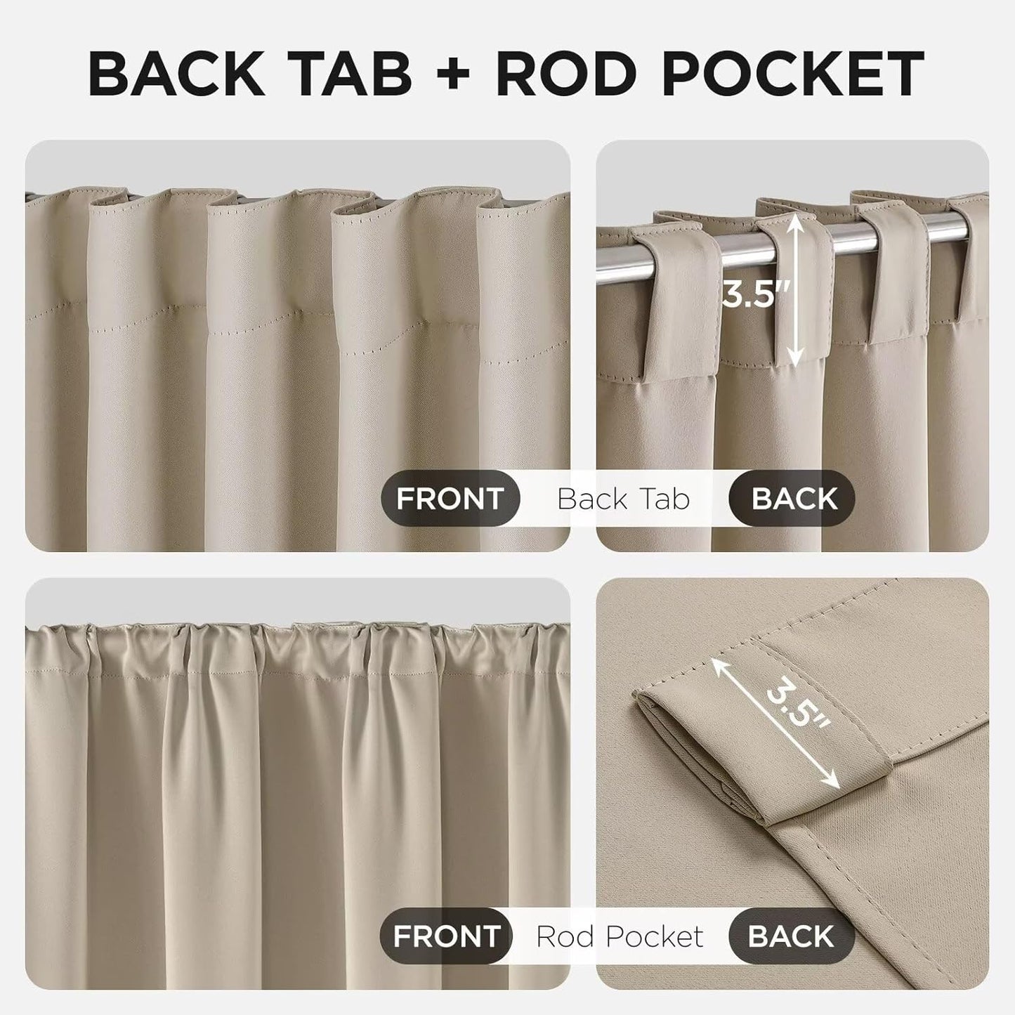 Joydeco 84 Inch Blackout Curtains for Bedroom, Thermal Insulated Black Out Curtains 2 Panels Set, Room Darkening Drapes for Living Room Window Rod Pocket Back Tab (W37 x L84 Inch, Light Beige)