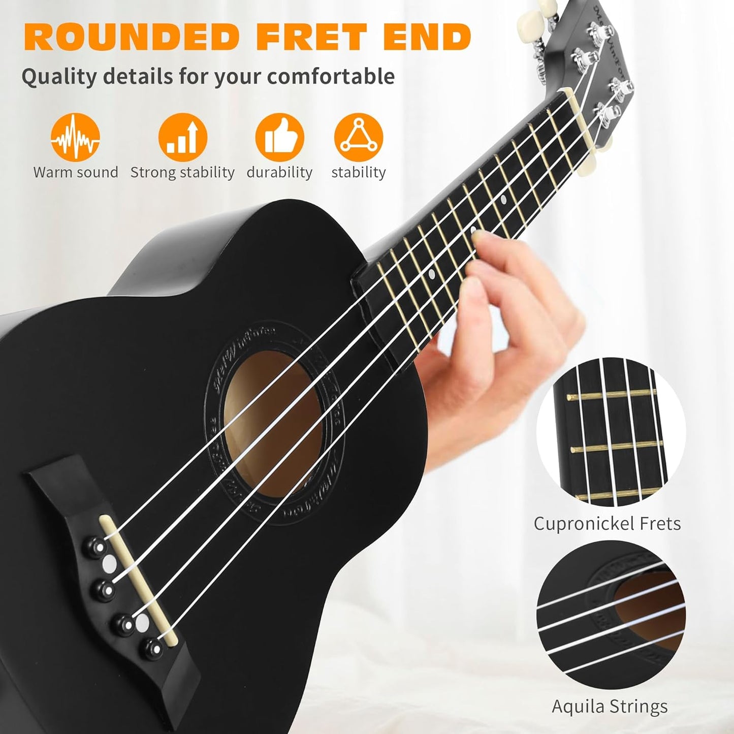 Ukulele 21" - Beginner Soprano Ukulele for Kids, Tenor and Concert Ukuleles, Left-Handed Friendly - Perfect Beginner Ukulele (Black)