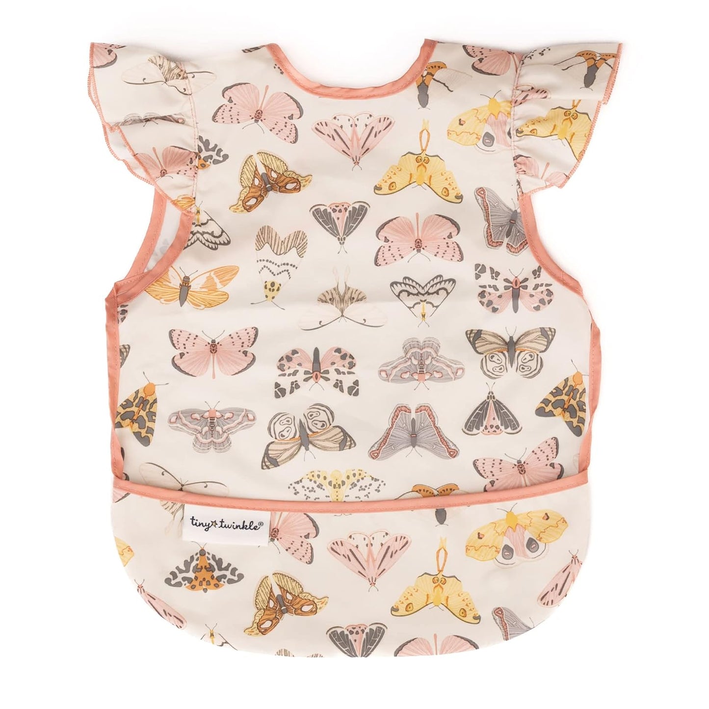 Tiny Twinkle Mess Proof Baby Bib - Waterproof & Lightweight Baby-Led Weaning Apron | 100% Recycled Polyester, Easy Clean & Machine Washable (Flutter, Small 6-24 Months)