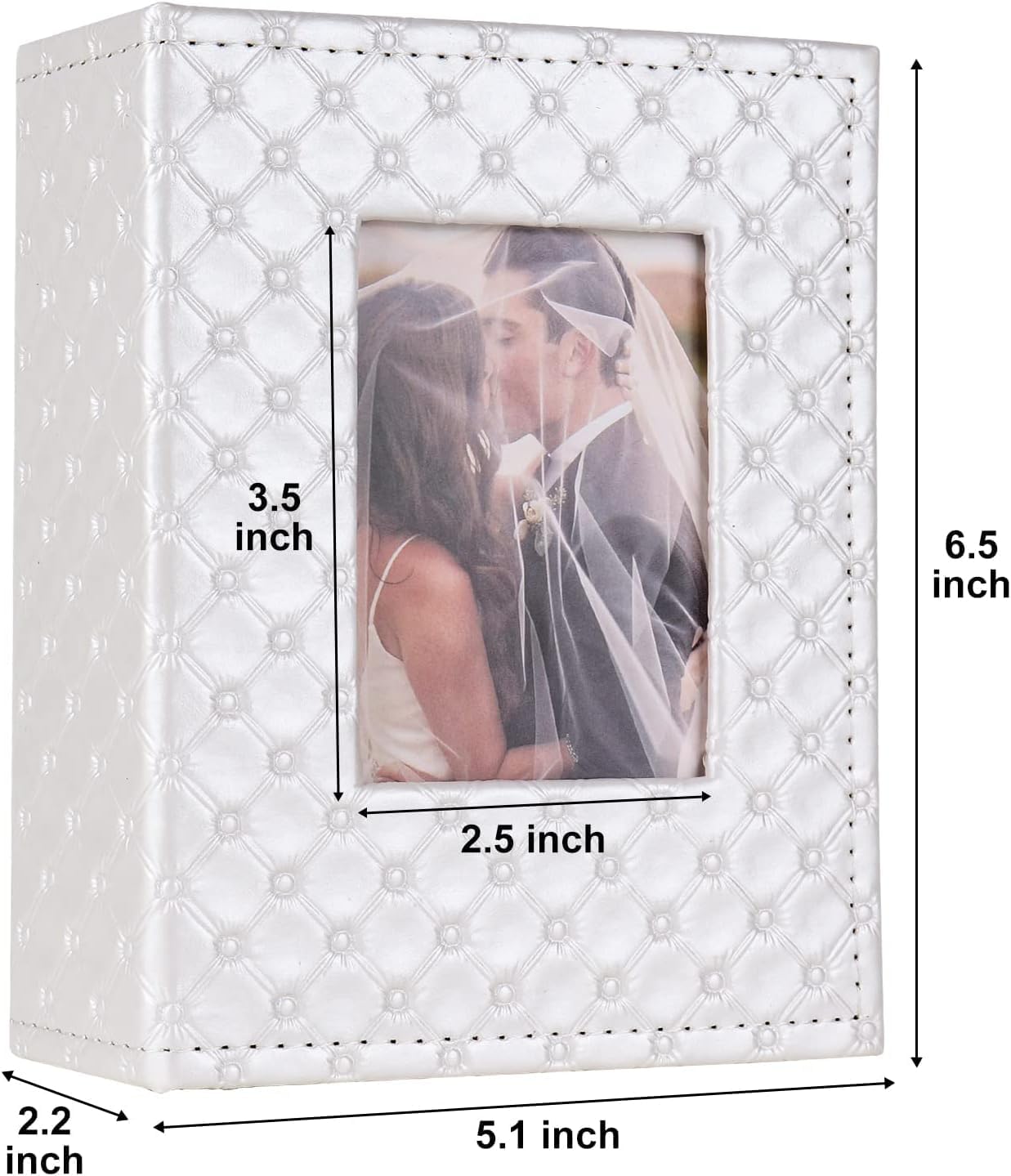 RECUTMS Photo Album 4x6 52 Photos, Small Photo BookButton Grain PU Leather Window 26-Sheet Holds 52 Pictures for Picture Album Wedding Family Baby Vacation(White)