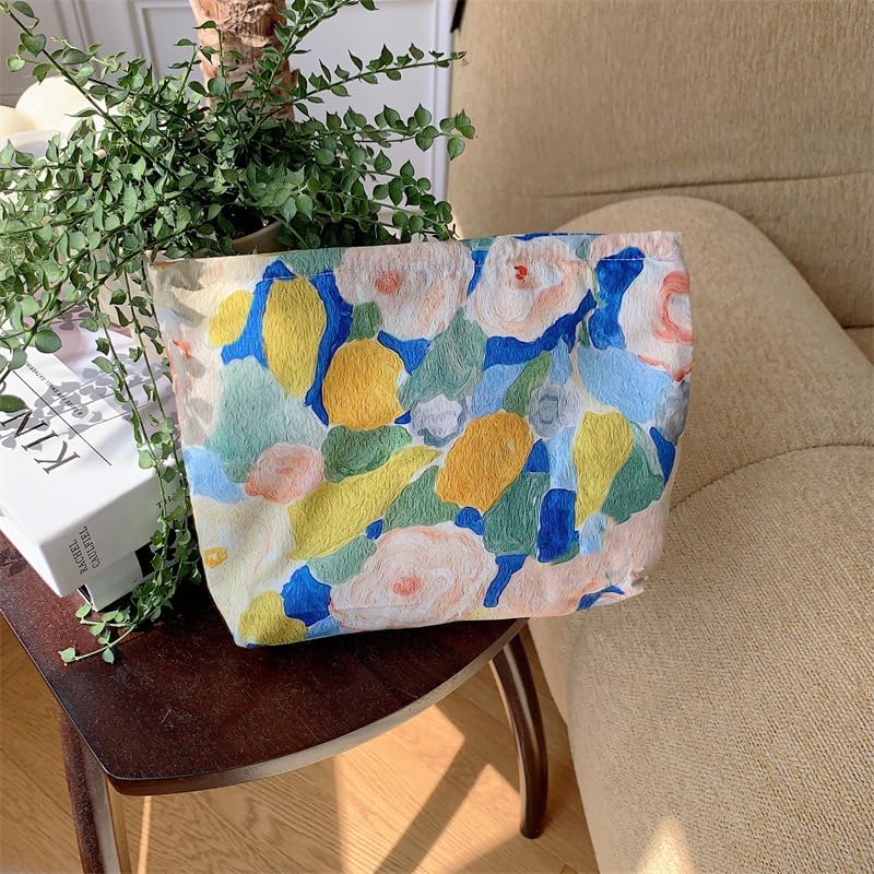 Flat Makeup Bag for Women, Zipper Cosmetic Pouch for Purse, Garden Blue - Image 6