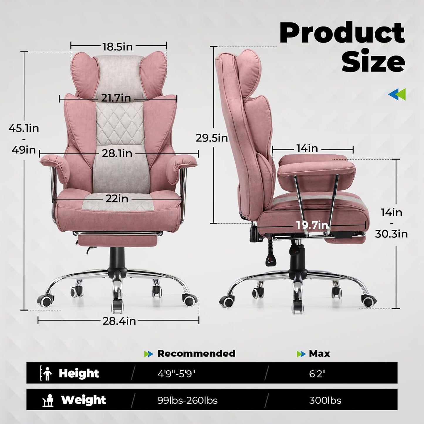 COMHOMA Big and Tall Office Chair, High Back Leather Gaming Chair with Footrest, Executive Ergonomic Office Chair with Pocket Spring Lumbar Support and with Outward Fixed Soft Armrests