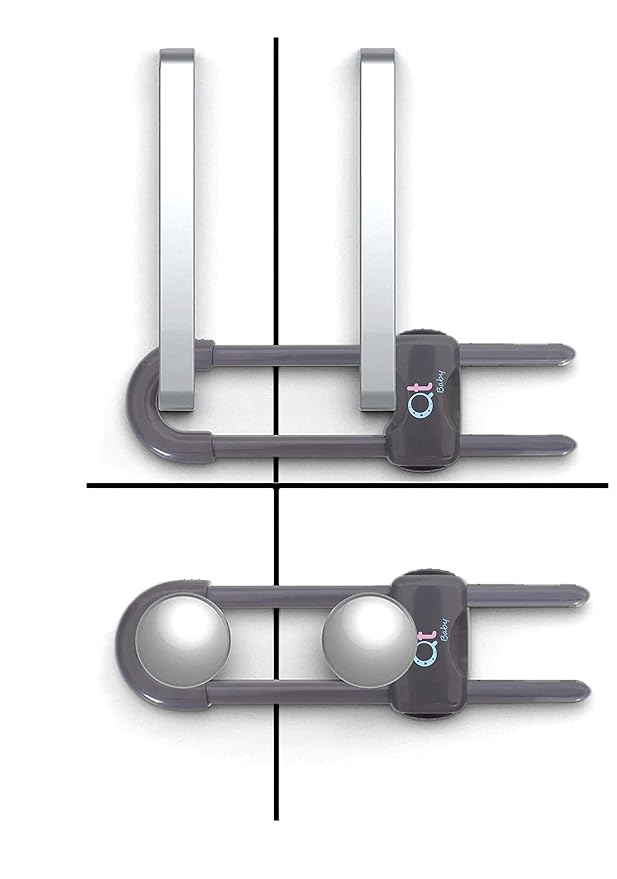 Pack of 12 - Baby Proofing Cabinet Locks Adjustable U Shaped Baby Safety Latches for Drawers, Fridge, Closet Modern Baby Proofing Cabinet Lock with Extra Secure Lock Buttons (Thunder Grey)