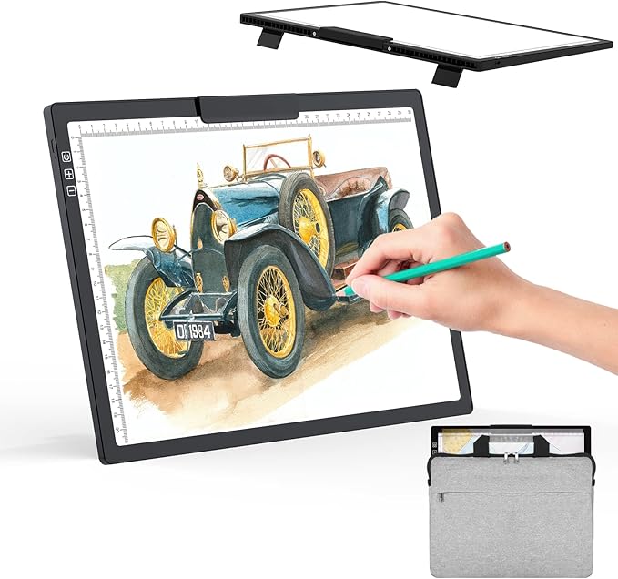 A4 Led Tracing Light Box with Carry Bag Built-in Stand,Ultra-Thin Light Pad Powered by 1500mAh Lithium Battery for Cricut Vinyl, Weeding Tool, Drawing Crafting Box/Board for Tracing, Sketching & HTV