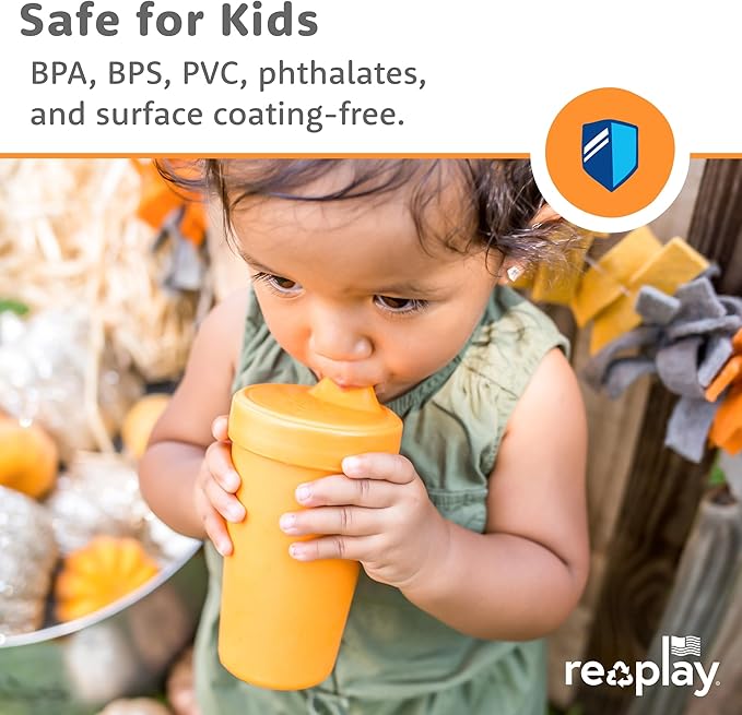 Re-Play Sippy Cups for Toddlers - 10 Oz. Reusable Spill Proof Cups for Kids, Dishwasher/Microwave Safe - Made in USA - Set of 6-3.13" x 6.25" - Meadow
