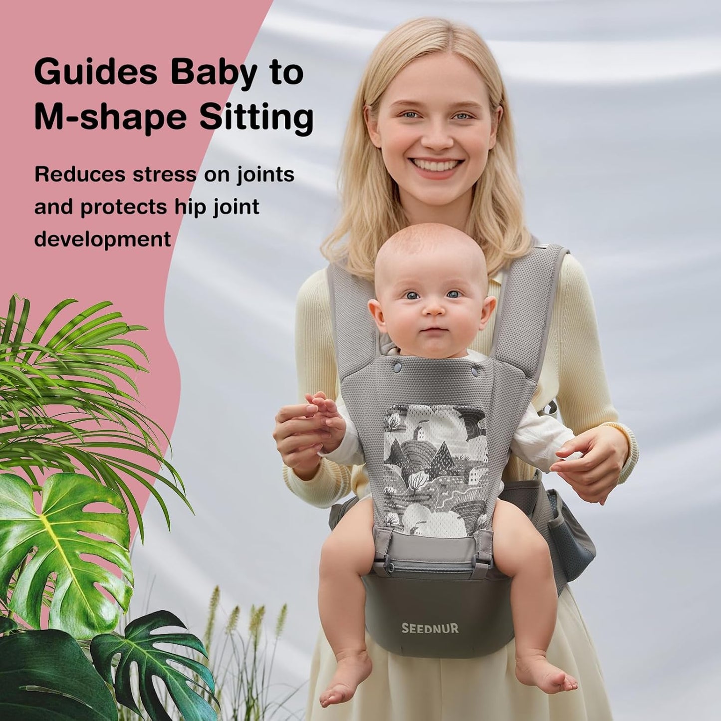 Baby Carrier with Hip Seat, SEEDNUR 6-in-1 Baby Carrier Newborn to Toddler, Ergonomic & Lightweight Toddler Carrier, Adjustable Baby Holder Carrier to Hands-Free Perfect for Travel and Shopping